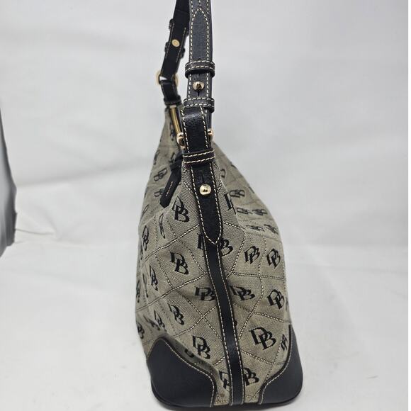 Dooney & Bourke Erica Signature Monogram Leather Trim Hobo Bag Purse Grey Black - Picture 3 of 13
